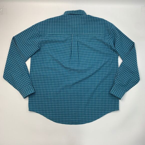 Wrangler Cool Lock Shirt Mens XL Extra Large Teal Button Up Plaid Long Sleeve - Picture 7 of 11